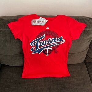 Majestic Minnesota Twins MLB Baseball Team Logo Red T Shirt Women’s Sz: Medium